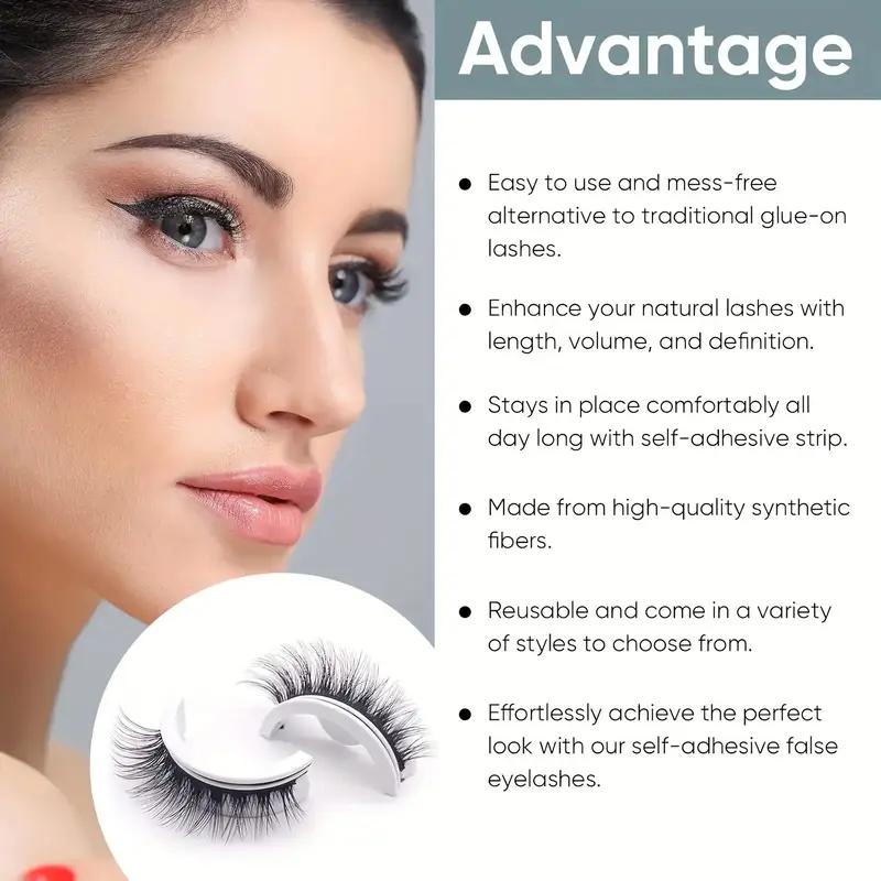 [3 Pairs] Self-Adhesive Glue-Free False Eyelash Cluster Set, 12mm 0.03mm B/C Curl 3D Fluffy Curly Dense Synthetic Fiber Lashes, Reusable Natural-Looking Fake Mink Cat Lashes, Ideal for Daily & Party Makeup, Gift for Girlfriends