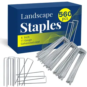 560 Pack Landscape Staples, 11 Gauge Garden Stakes, 6 Inch U Shaped Fence Netting Pins, Heavy Duty Galvanized Ground Spikes for Lawn, Securing Fabric, Outdoor Decoration