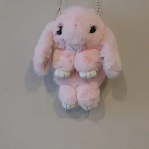 Pink Fur Bunny Rabbit Cross Body Handbag with Adorable Plush Design and Chain Strap for Stylish Everyday Use