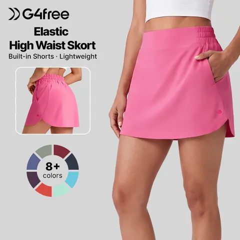 G4Free Women's A-Line Mini Skort Skirts - Elastic High-Waisted Polyester Casual Sporty Skirts, Workout Tennis Skorts with 4-Pocket Inner Shorts, Women's Clothes for Athletic Activities,#sohochic