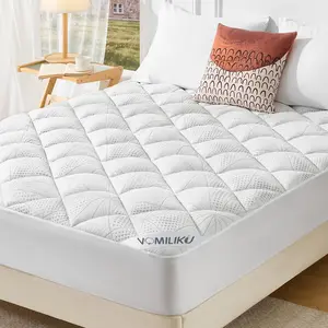 Queen Size Thick Quilted Fitted Mattress Topper Breathable Bamboo Viscose Cooling Mattress Protector with 6-18 Inch Deep Pocket Machine Washable 60x80 inch White