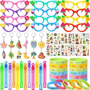 Hawaiian Luau Party Favors Set for Kids Summer Gift Tropical Goodie Bag Stuffers Mini Bubble Wand Bracelet Keychain Tattoo Stickers Beach Party Supplies Decor
