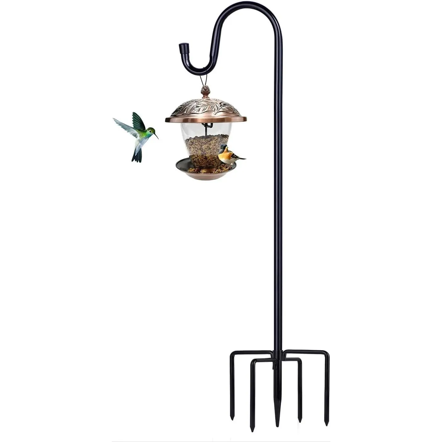 Shepherd Hooks for Outdoor, 1 Pack 62 Inch Bird Feeder Pole with 5 Prongs Base for Hanging Lantern, Hummingbird Feeder, Lightweight , Shepherds Hook for Bird Feeders for Outside