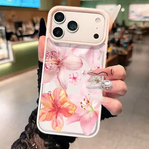 Pearl Floral Flower Pattern Magnetic Circle Case, Magsafe Wireless Charging, Anti-Drop Phone Cover for iPhone 17/16/15 Series