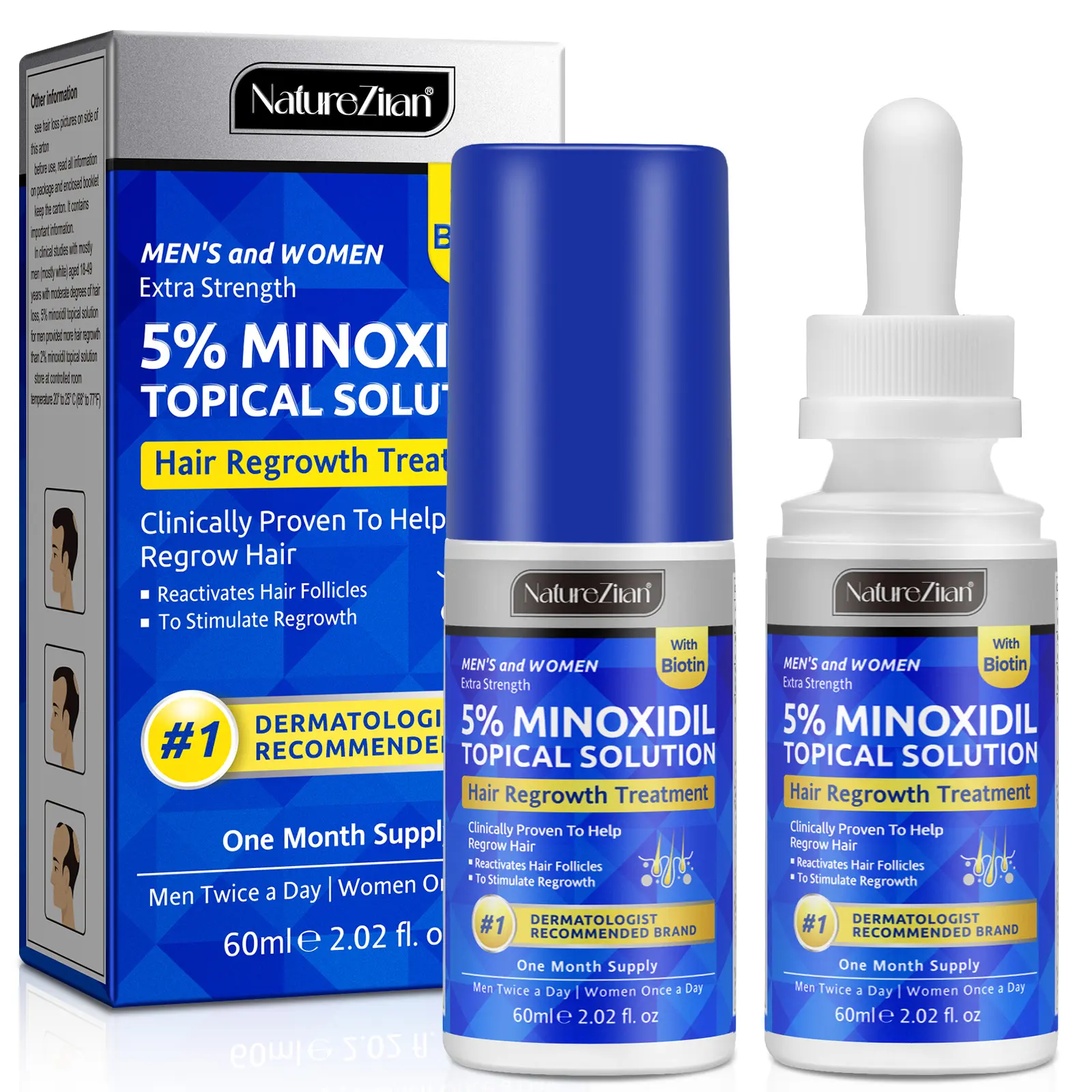 Natureziran 5% Minoxidil 60ML Hair Growth Liquid, Haircare, Hair Essence, Hair Regrowth Haircare, Stimulates Hair, Repairs Damaged Hair, Non-Greasy, Unisex, Portable, Strengthening Hair