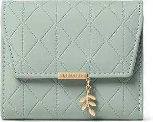 Bifold Wallet Women Leather RFID Blocking Card Holder Compact Wallet Zipper  Pocket with ID Window