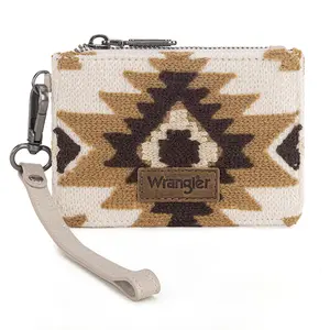 Wrangler Women's Aztec Patterned RFID Blocking Card Holder with Cash Coin Pocket & Wrist Strap Secure Everyday Carry
