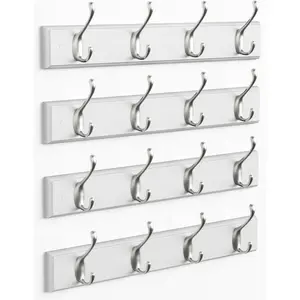 White Coat Rack Wall Mount 4-Pack, Coat Hanger Wall Mounted for  Clothes Purse, Modern Key Holder Hooks for Closet Hat, Belt, Bag, Backpack, Leash (White and  - 16 Hooks)