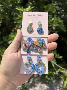 Electric Mokume Gane Clay Dangle Earrings