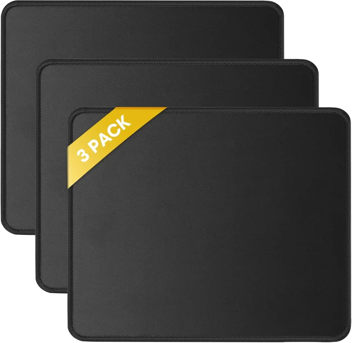 Wide Application 3 Pack Mouse Pad with Stitched Edge Comfortable Non-Slip Rubber Base Washable Cloth Mousepads Bulk for Computers Laptop 10.2x8.3inch Black