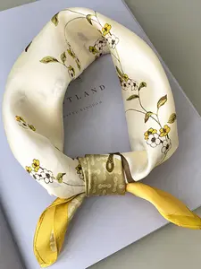 Fashionable Colorblock Floral Print Silk Scarf, Versatile All Seasons Mulberry Silk Shawl for Outdoor Travel Dating, Stylish Accessory