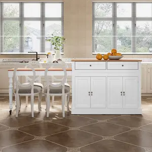 Extendable Kitchen Island - Large Capacity Drawers Adjustable Shelves Power Outlet Family-Ready Durable Decor-Friendly Stores Utensils Feeds 4-6 People Ideal for Families Home Cooks Kitchen Dining Room Breakfast Nook Ensures Convenience Enhances Coziness