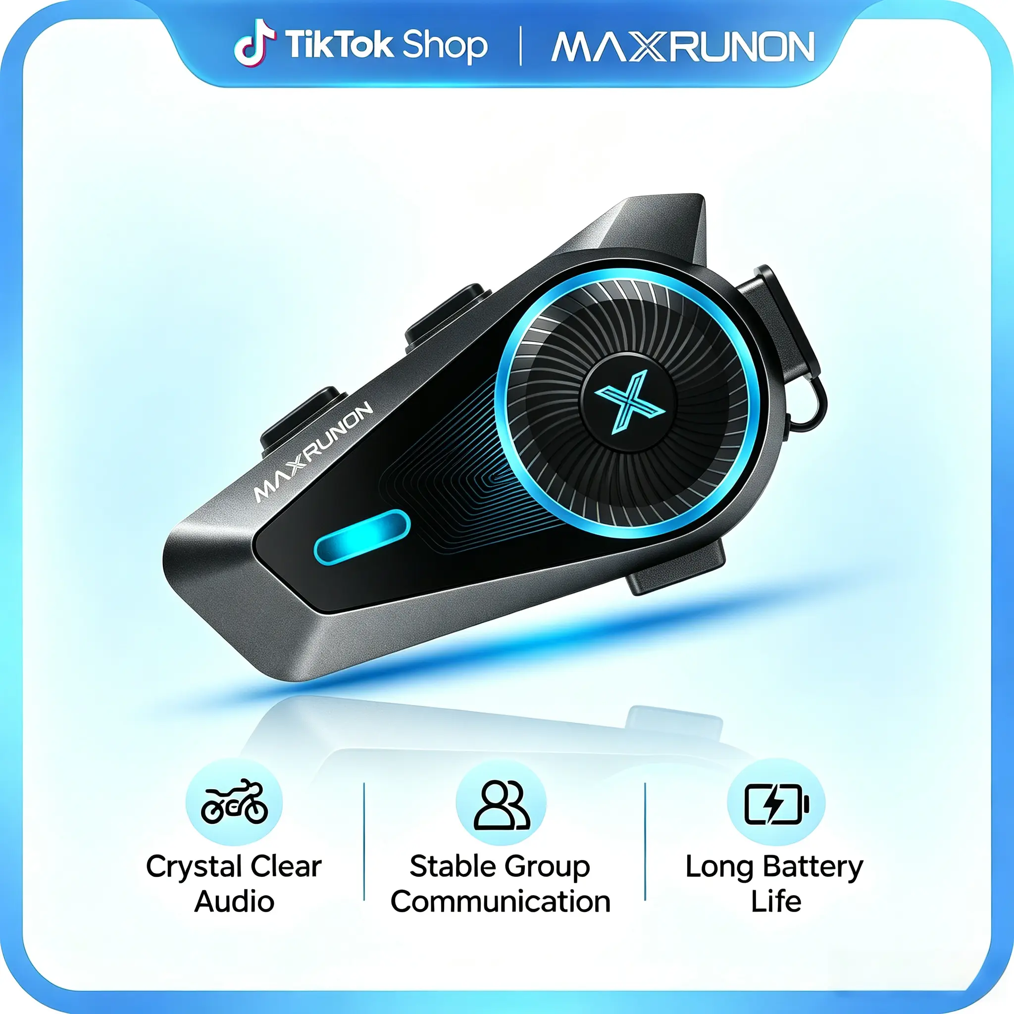 MAXRUNON D10 Motorcycle Helmet Bluetooth 5.4 Intercom Headset - Waterproof Headphones, 1000m Range, 2-Rider Group Talk, IPX5 Rating, Noise Canceling, Intercom+Radio, Customizable RGB Lights, Glove-Friendly for ATV/UTV Long Rides