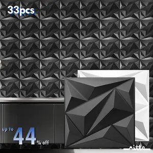 Nitte 33pcs PVC 3D Wall Panels 11.8"x11.8" for Living Room Bedroom Kitchen TV Background Feature Wall Logo Decor Modern Interior Easy Installation Waterproof Versatile Adhesive Required