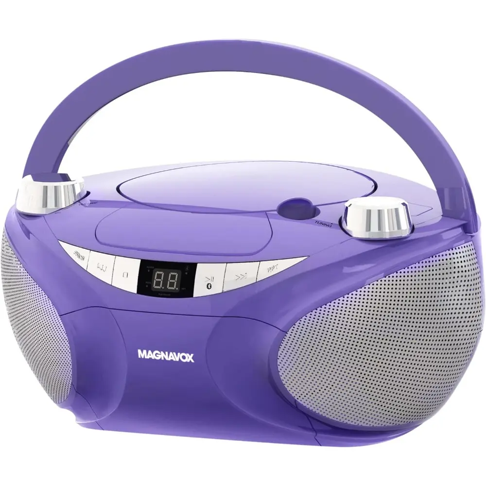 Portable Top Loading CD Boombox with AM/FM Stereo Radio and Bluetooth Wireless Technology in Black| CD-R/CD-RW Compatible| LED Display| (Purple)