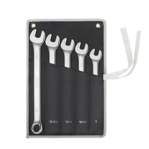 5-Piece, 1" to 1-1/4", 12 Point, CR-V Steel, with Rolling Pouch，Long Pattern Combination Wrench Set
