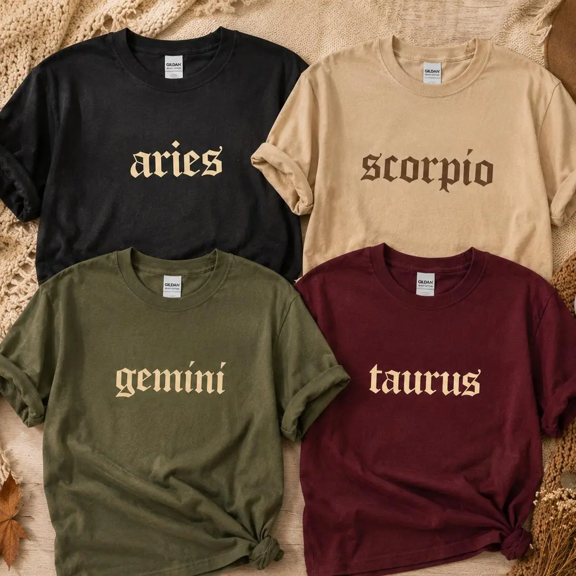 [FULL 12 ZODIAC] Aries Taurus Gemini Scorpio Zodiac T-Shirt, Gothic Astrology Shirt, Horoscope Sign Graphic Tee, Celestial Zodiac Gift for Women Men, Unisex Gildan Cotton Shirt, Minimalist Horoscope Apparel, Birthday Gift - JACKSON HOAI STORE