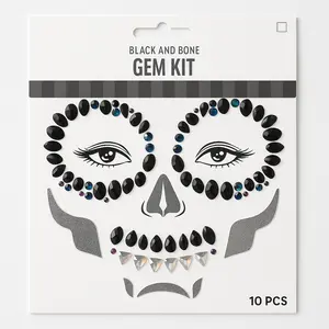 Halloween Skeleton Face Gem Kit - Black and Bone