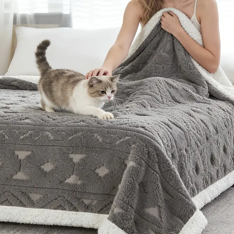 Premium Gift Blanket, Geometric Embossed Design, Ultra Soft Skin-Friendly, All-Season Warmth, Perfect for Housewarming and Birthdays