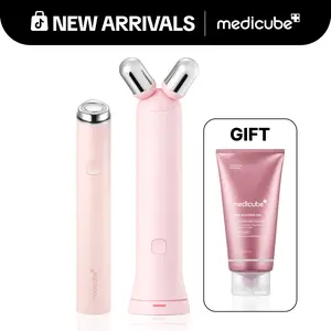[NEW] [medicube] Booster Facial V-Roller Device - Pink / Beige ㅣMini Booster Pro Plus + Booster Face Roller Head + FREE PDRN Booster GelㅣK-beauty Facial Device for skin definition, plump-looking appearance, puffiness, and skin relaxion