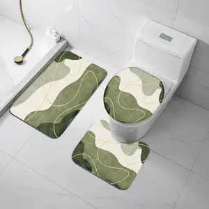 Luxurious Morandi Wave Bathroom Mat Set, Non-Slip Absorbent Toilet Pad, Modern Simple Hygiene Foot Rest, Ideal for Bathrooms, Bathroom Rug Set
