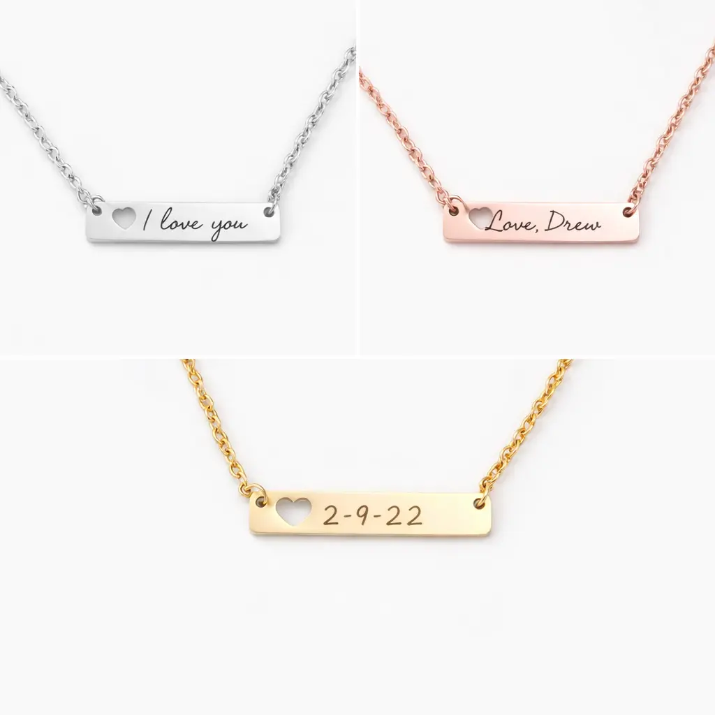 Horizontal Bar Necklace with Heart Cutout