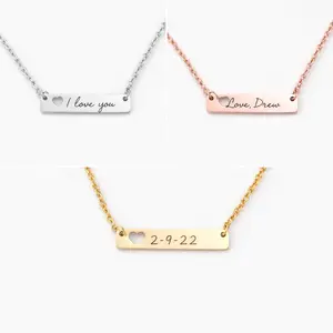 Horizontal Bar Necklace with Heart Cutout