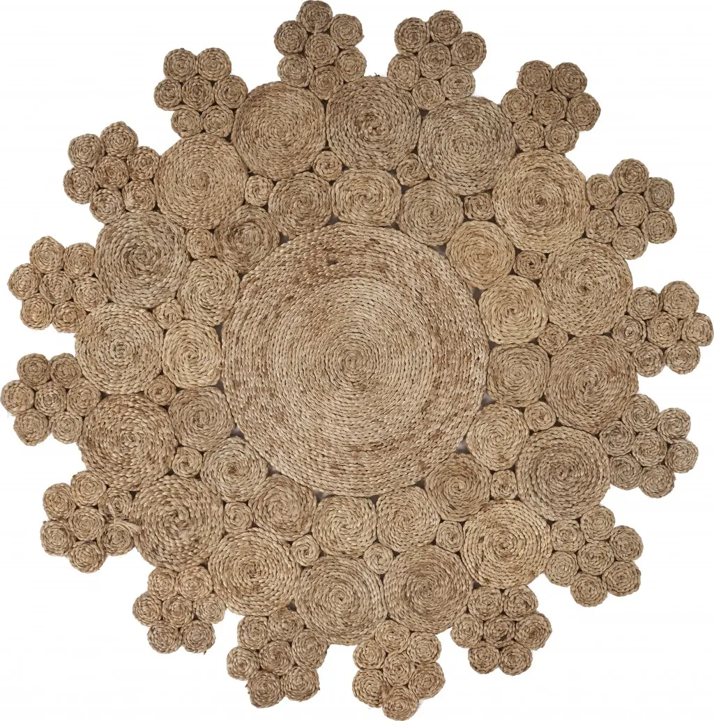 360 Stand Dazzling Concentric Handcrafted Jute Area Rug - Natural, Classic, Natural Look, Jute Fiber, Jute Rugs, Home Decor Rugs