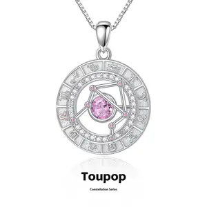 S925 Sterling Silver Zodiac Constellation Necklaces for Women Zodiac Sign Pendant Necklace with Birthstone, Birthday Jewelry for Girlfriend Wife Grandma Mom