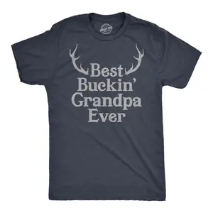Mens Best Buckin Grandpa Ever T Shirt Funny Fathers Hunting Tee for Grandfather Mens Funny T Shirts Cool Vintage Fashion T-Shirt Gift Classic Menswear Dad Joke Apparel for Men Funny Hunting Short Sleeve Novelty Navy