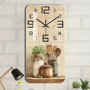1pc Silent Non-Ticking Wall Clock - Vintage Kitchen Decor with Beige/Black/wood tones - AA Battery Operated (Not Included) - for Farmhouse, Modern, Minimalist Interiors - Ideal for Kitchen, Living Room, Office, Cafe - Wooden Silent Sweep Movement Clock