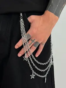 Men's Star Pendant Multi-Layer Fringe Metal Fashion Accessory, Hip Hop Punk Style Hippie Vibe Pants Chain, Vintage Waistband Jewelry Gift