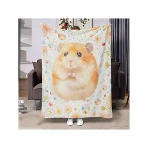 1pc Ultra-Hamster Pattern Flannel Throw Blanket - Vibrant Pastel Design With Flowers & Easter Eggs, &, Sofa & Bed, All-Season Use, Travel-Friendly, Allseason Throw |   Cheerful Home Accessory |   Soft Flannel, Small Pet