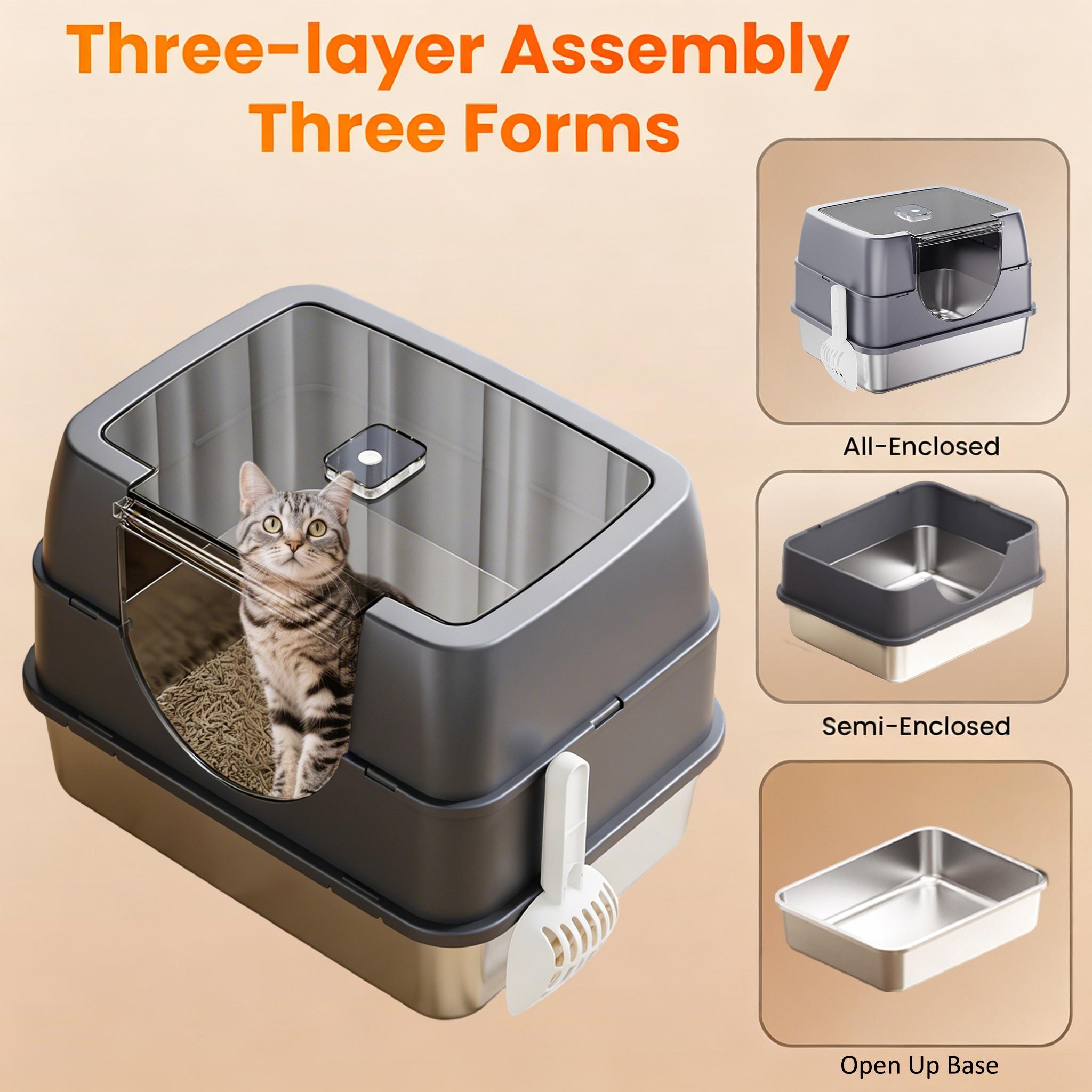Stainless Steel Cat Litter Box with Lid, XL Large Enclosed High Sided Litter Box with Removable Lid, Carbon Filters -Odor Free, Easy Cleaning, Anti-Urine Leakage for Big Cats