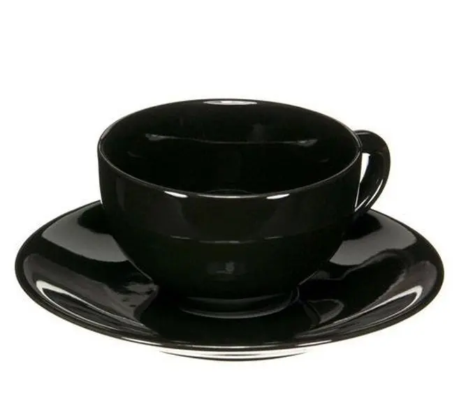 Teacup & Saucer - Black Ceramic Set with Smooth Glossy Finish and Gentle Curved Silhouette for Modern Elegance