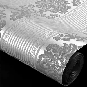 Silver Luxury Glitter Decorative Wallpaper Roll, 20.86inx374in Striped Floral Pressed Texture, Non-Self Adhesive, Moisture-Proof, Mould-Proof