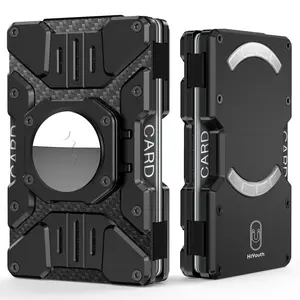 HiYouth Men's Aluminum & Carbon Fiber Minimalist Metal Wallet with AirTag Holder, RFID Card Holder for 1-15 Cards