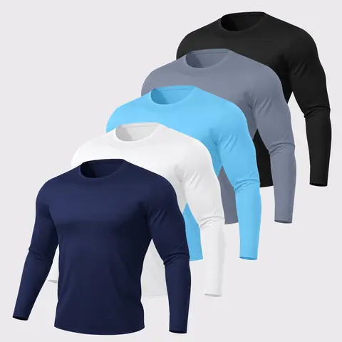 Veldtholos Men's 5-Pieces Fitted Crew Neck Long Sleeve Activewear Tees - Quick Dry, Breathable Workout Shirts, Athletic Clothes for Gym Training, All Seasons Daily Wear Sportswear,outdoorfun