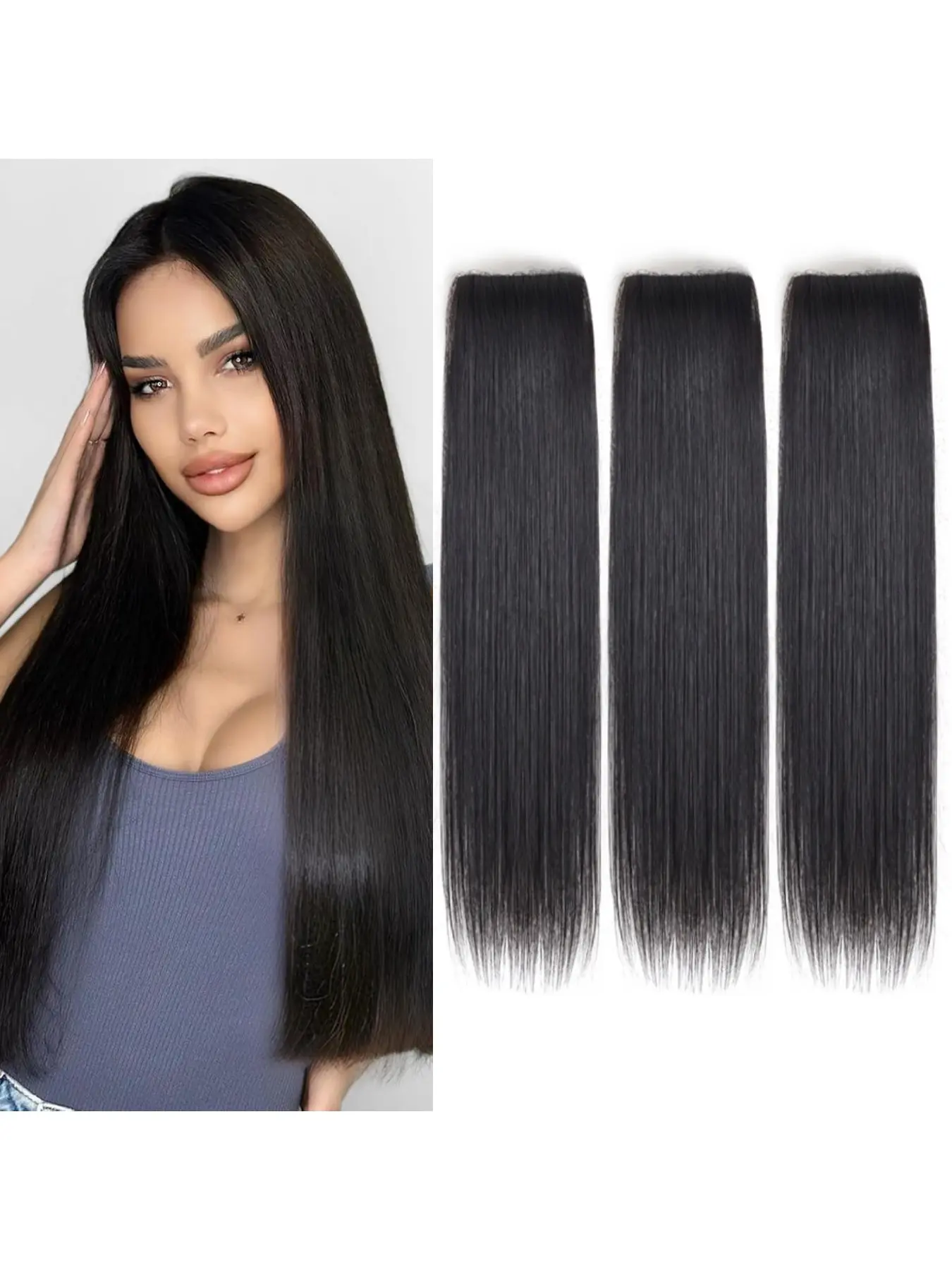 3‑Piece Weft Hair Extensions, Edge‑Wrapped, Invisible Seamless, Volume‑Boosting, Realistic Long Fluffy Straight Hair Clip‑in Extensions