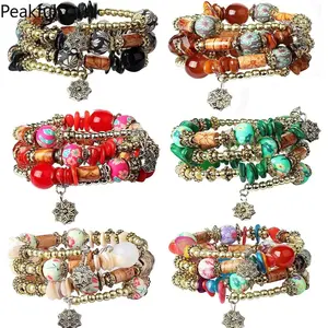 6 Sets Boho Stackable Bracelets, Trending Multicolor Stretch Layered Bangles, Adjustable Elastic Fashion Jewelry for Women, soft flexible design & rich trendy tones, perfect for daily outfit matching, holiday party wear, casual street styling