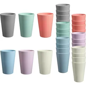 24 count Unbreakable Plastic Cups Set, 14 oz  Plastic Cups, Stackable Water Tumblers, Drinking Cup for Kitchen, Outdoor, , Dishwasher Refrigerator and Microwave Safe (14 oz, 6 Colors)