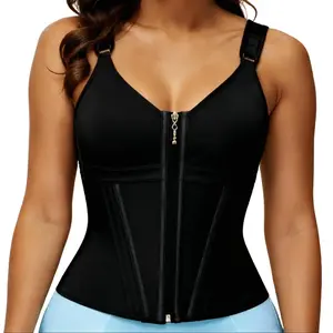 Women's Waist Trainer with Bra Tummy Control Girdle Adjustable Shoulders Black Zipper Front faja Corset Shapewear for Comfort and Support Compression colombia shapewear  corset lumbar