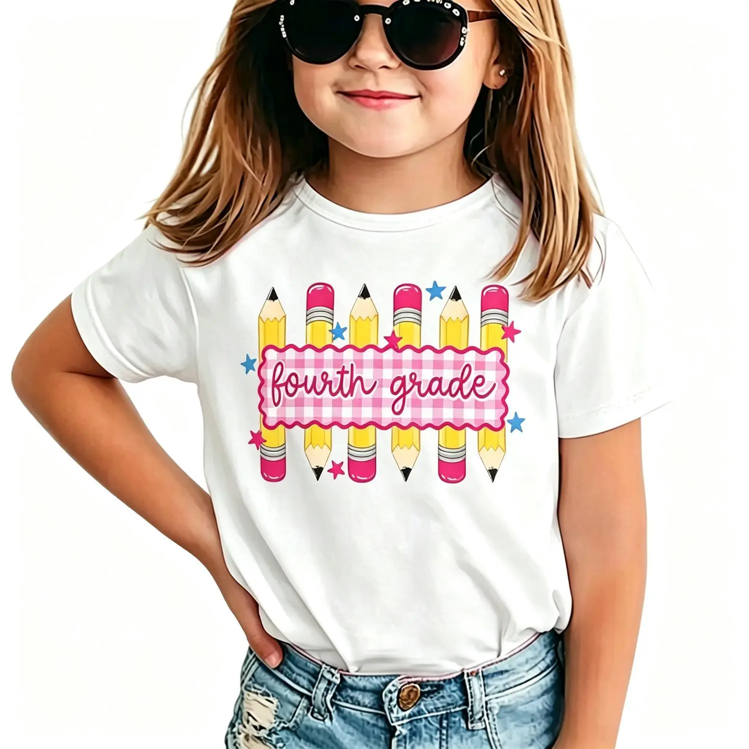 Preppy Fourth Grade Teacher 4th Grade Back to School Girls T-Shirt