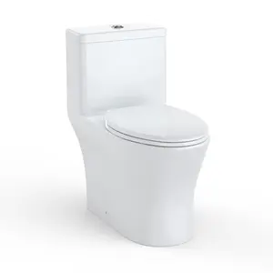 Modern One-Piece Toilet with Soft Close Seat, UPC WaterSense Certified Dual Flush Elongated Toilet, Powerful Siphon Jet Flushing Bathroom Toilet Camara, Comfort Height Commercial Commode Closet, White