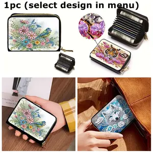 1pc DIY Animals Diamond Art Credit Card Wallet, PU Leather Compact Size Business Card Holder for Women, Casual Card Holder, Fashionable Card Holder, Crystal Rhinestone Diamond Art Card Holders for Daily Use, Travel, Gift for Birthday