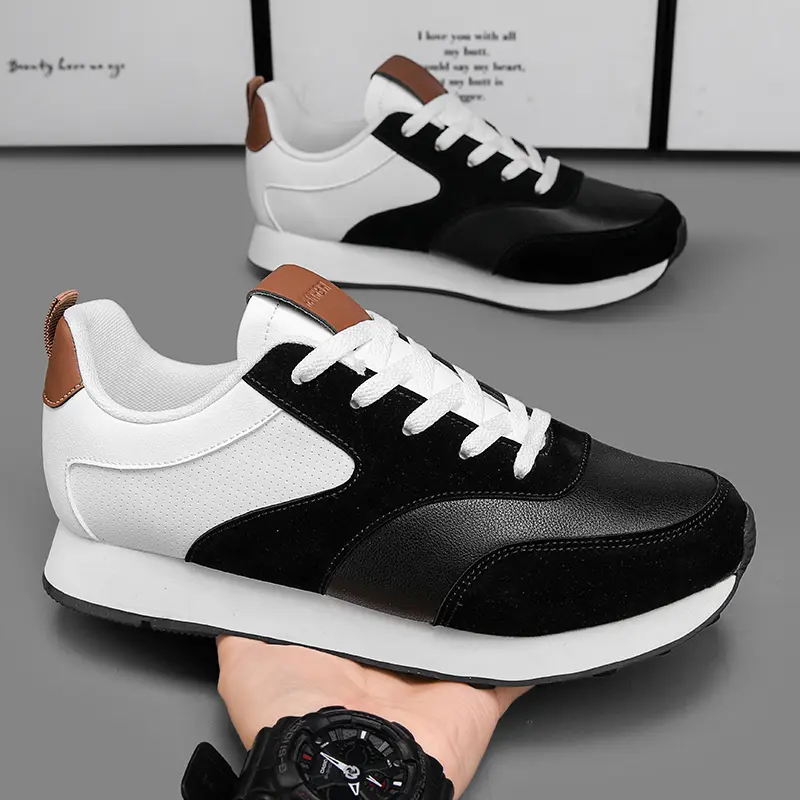 Men's Wide-Fit Low Top Casual Trainers - Sporty Chic, Faux Leather & Leather, Laces, Easy On & Off, Breathable, Lightweight Soft Sole, Non-Slip, All Seasons Outdoor Daily Athletic Shoes