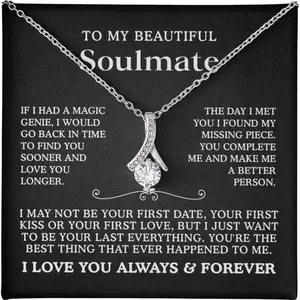 To My Soulmate Necklace - Romantic Gift for Wife, Girlfriend, or Future Wife - Birthday, Christmas Jewelry with Message Card and Gift Box