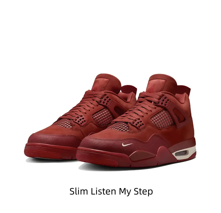 This full deep red suede mid-top sneaker is my fall and winter wardrobe star. Matte crimson textured upper paired with breathable mesh and off-white midsole delivers warm retro street vibes, matching cargo pants, hoodies.