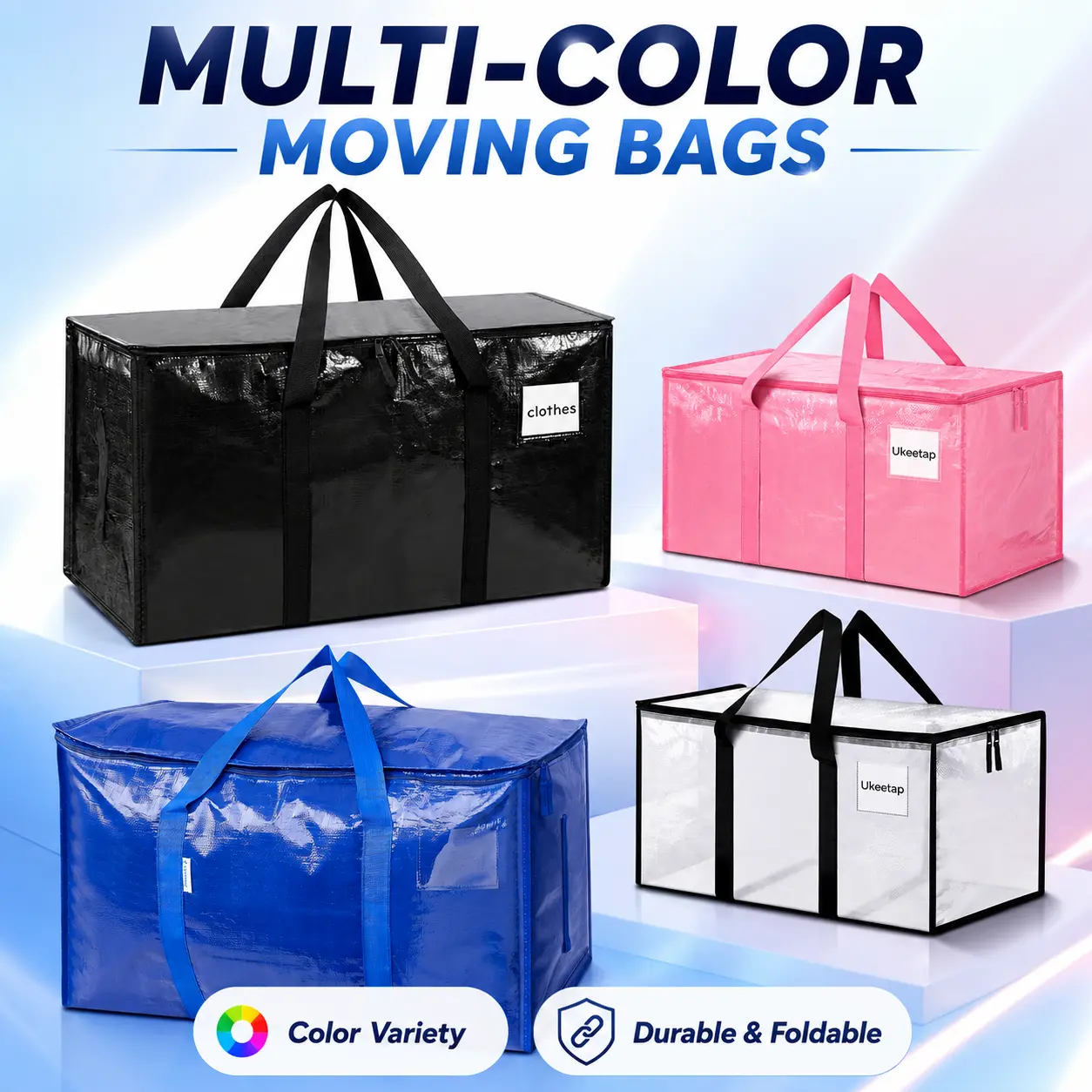 Eco-Friendly Extra Large Heavy Duty Moving & Storage Bags (2-8 Pack) - Durable Foldable Totes with Reinforced Handles, Strong Zipper for Home Storage, Apartment Moving, College Dorm Organization
