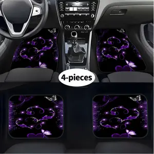 4pcs Purple Butterfly Heart Pattern Printed Trendy Car Floor Mat Set, Car Interior Accessories Floor Mat, Car Accessory, Easy to Clean, Suitable for Fashion Car Interior Protection of Cars, Trucks, SUVs, Fashionable and Avant garde Interior